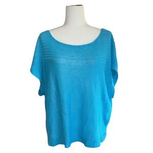 AVALIN Blue Knit Batwing Sleeve Boat Neck Top‎ Women's Size M 100% Linen